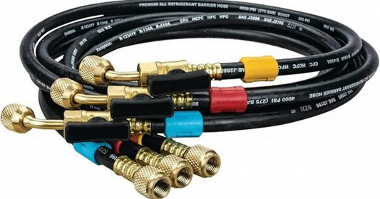 HR3B Ball Valve Refrigerant Hose Set (3) with Color Tags - 1/4" x 1/4" (5'